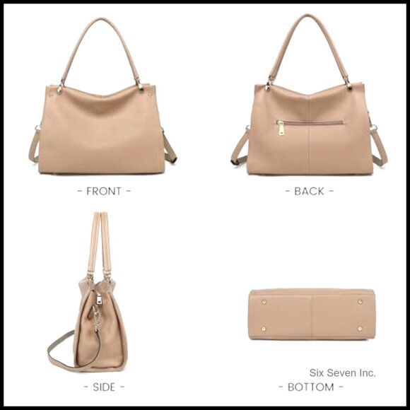 Genuine Leather Tote Bag with Detachable Strap Classic Elegant Minimal Chic